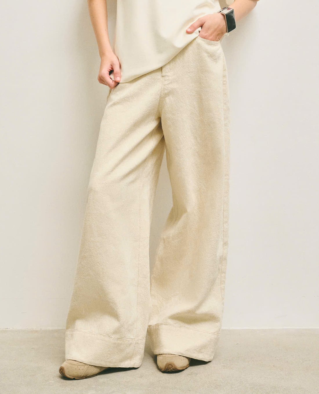 DEZUS - Quần jeans nữ ống rộng lưng cao Working