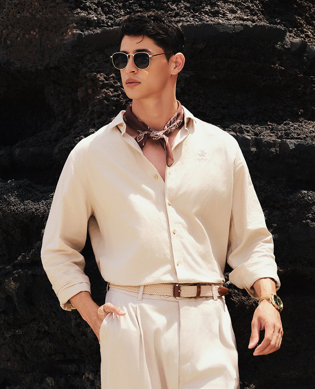 BEVERLY HILLS POLO CLUB - Áo sơ mi nam cổ bẻ tay dài phối logo