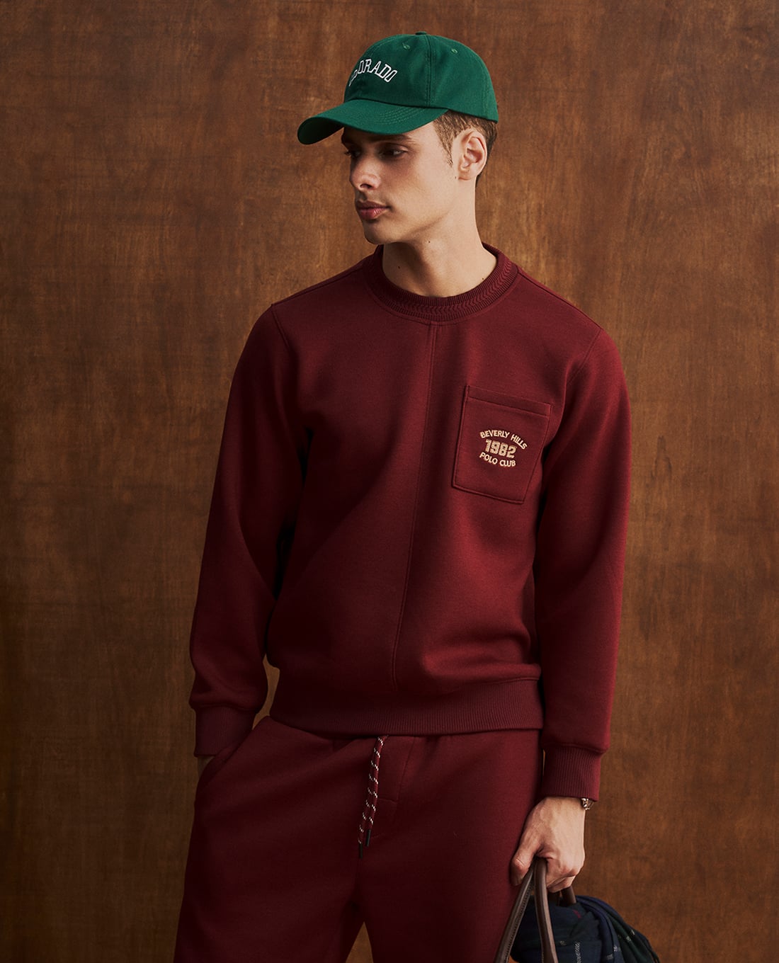 BEVERLY HILLS POLO CLUB - Áo sweater nam cổ tròn tay dài phối túi