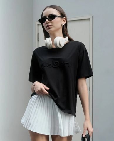  OLABEN - Áo thun nữ cổ tròn tay ngắn in logo nổi 