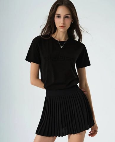  OLABEN - Áo thun nữ cổ tròn tay ngắn in logo nổi 