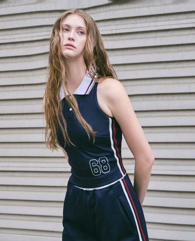  DEZUS - Áo sát nách nữ cổ bẻ phối viền Quondam 