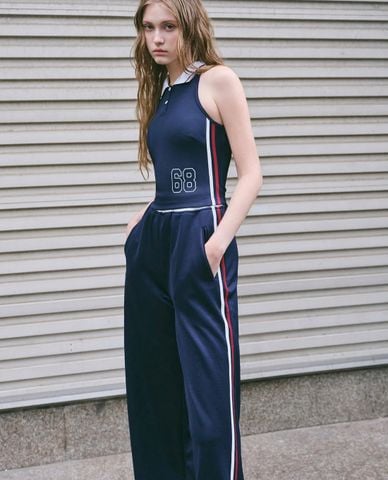  DEZUS - Quần nữ ống rộng lưng thun viền sọc Quondam 