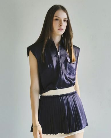  DEZUS - Áo sát nách nữ cổ bẻ phối túi hộp Lanin 