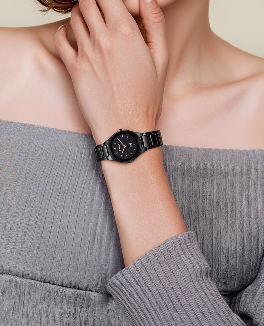 Đồng hồ nữ Titan Edge Ceramic 34mm màu đen cao cấp
