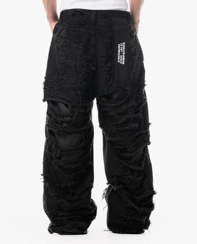  STRESSMAMA - Quần jeans unisex ống rộng rách gối 