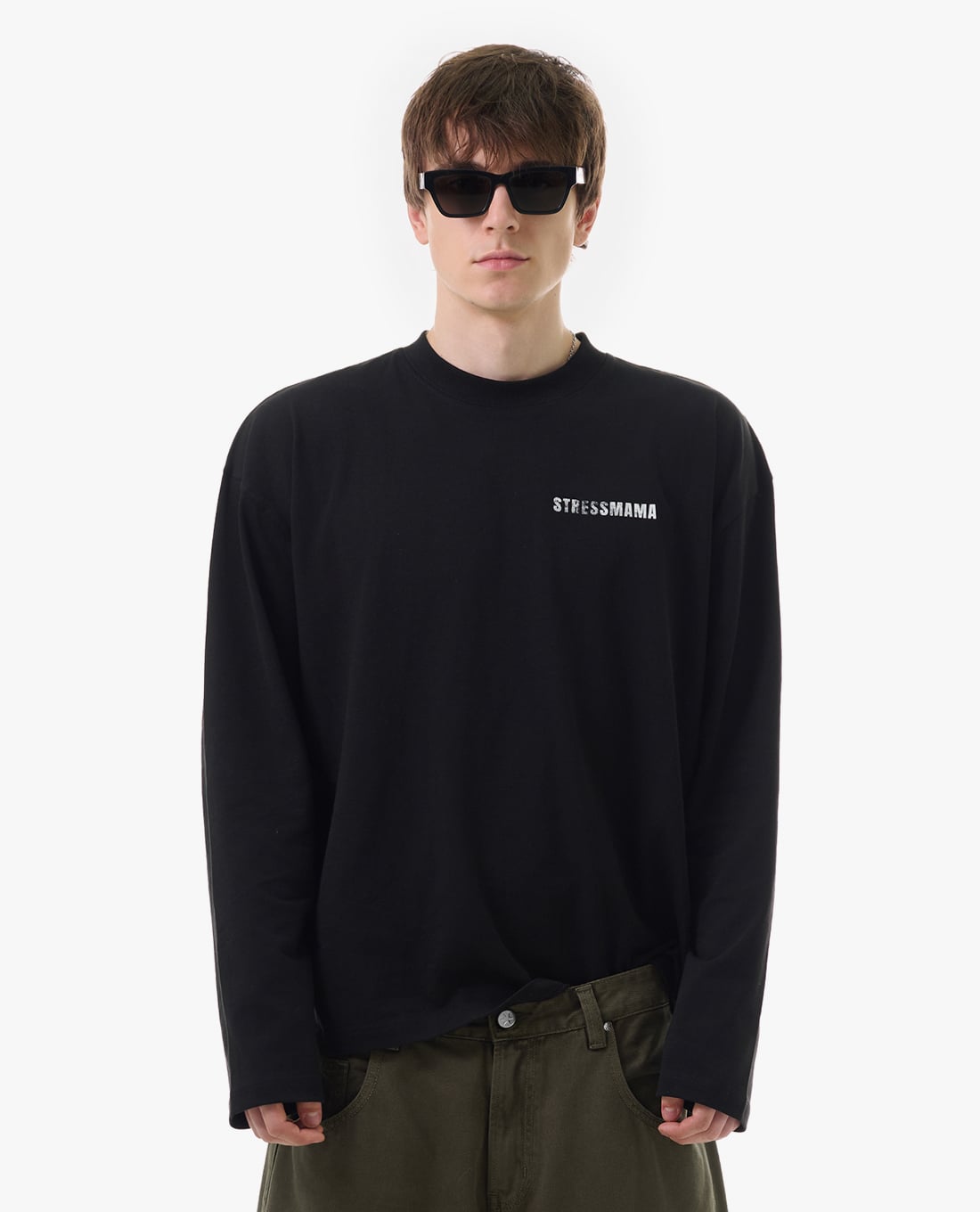 STRESSMAMA - Áo thun unisex cổ tròn tay dài in logo