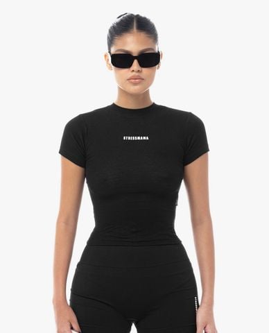  STRESSMAMA - Áo thun nữ cổ tròn tay ngắn phom ôm in logo 