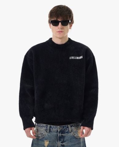  STRESSMAMA - Áo sweater unisex cổ tròn tay dài phối logo 