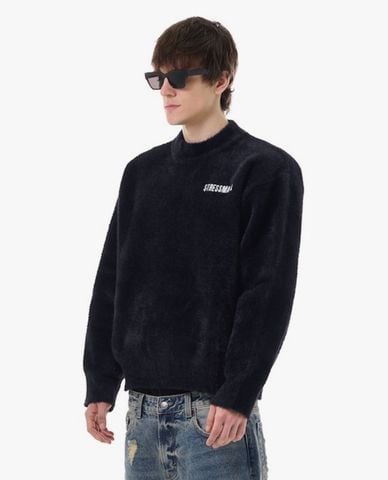  STRESSMAMA - Áo sweater unisex cổ tròn tay dài phối logo 