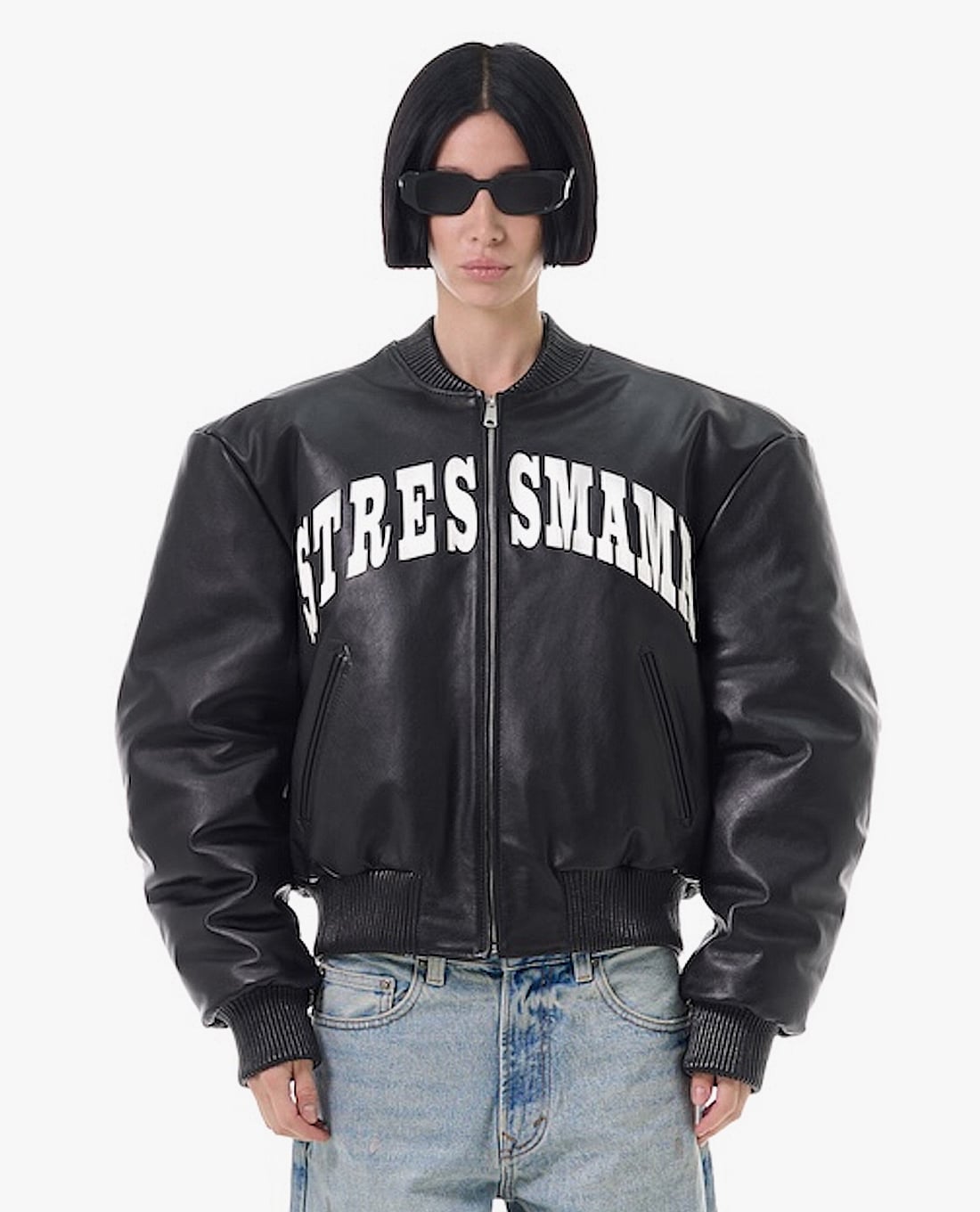 STRESSMAMA - Áo khoác bomber unisex tay dài phối logo