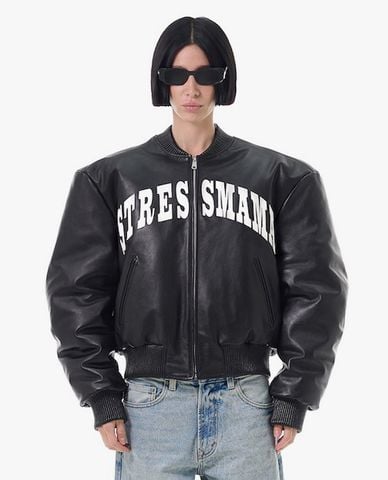  STRESSMAMA - Áo khoác bomber unisex tay dài phối logo 