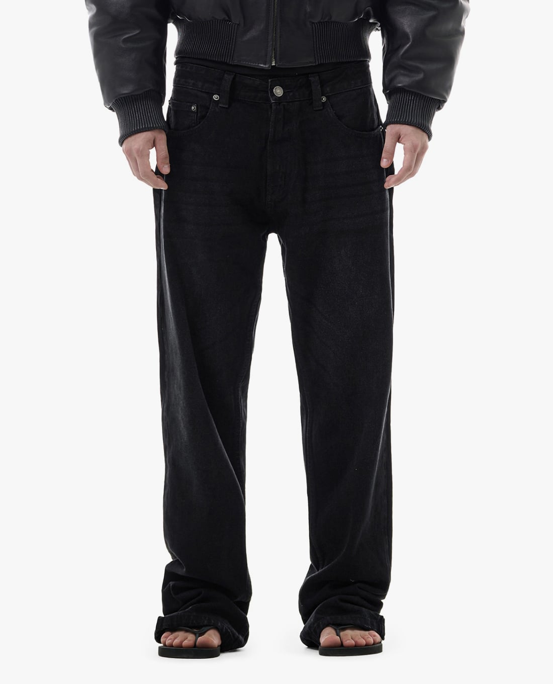 STRESSMAMA - Quần jeans unisex ống rộng wash bạc