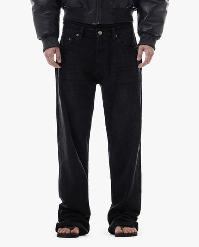  STRESSMAMA - Quần jeans unisex ống rộng wash bạc 