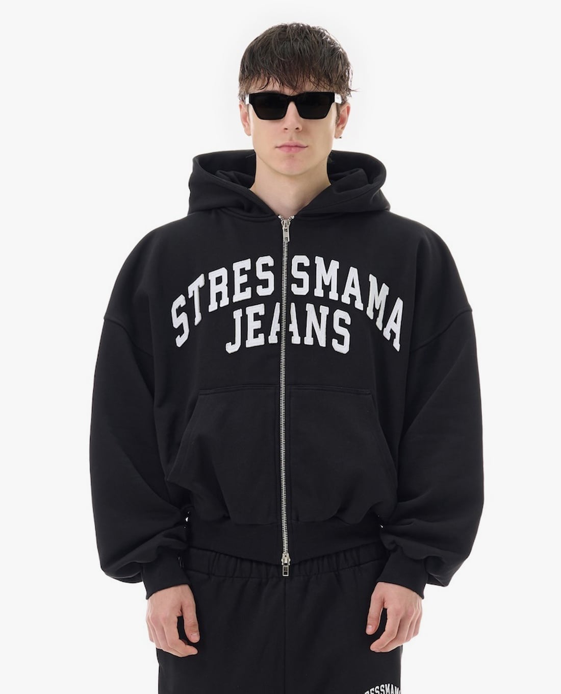 STRESSMAMA - Áo khoác phối mũ unisex khóa zip SSMA