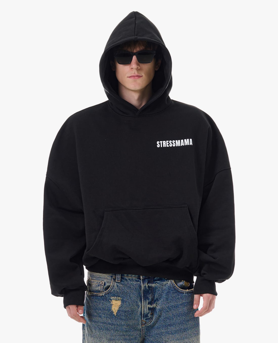 STRESSMAMA - Áo hoodie unisex tay dài phối mũ in logo