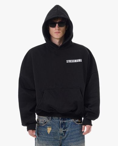  STRESSMAMA - Áo hoodie unisex tay dài phối mũ in logo 