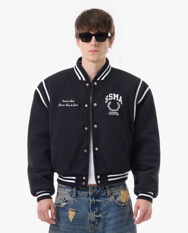  STRESSMAMA - Áo khoác bomber unisex cổ V tay dài Varsity 