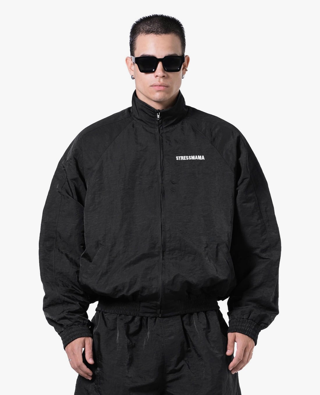 STRESSMAMA - Áo khoác gió unisex cổ trụ in họa tiết Coach