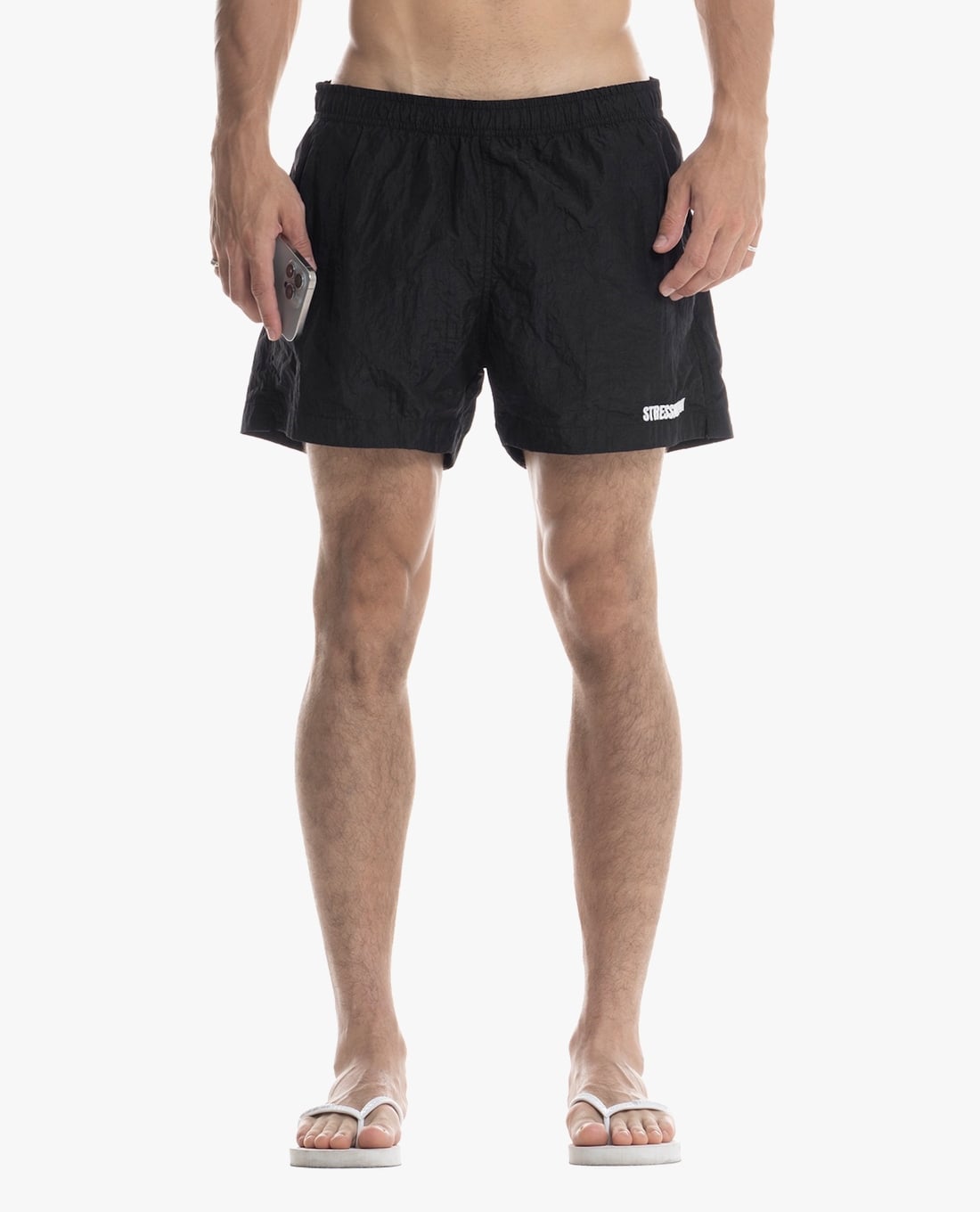 STRESSMAMA - Quần short unisex ống rộng thêu logo