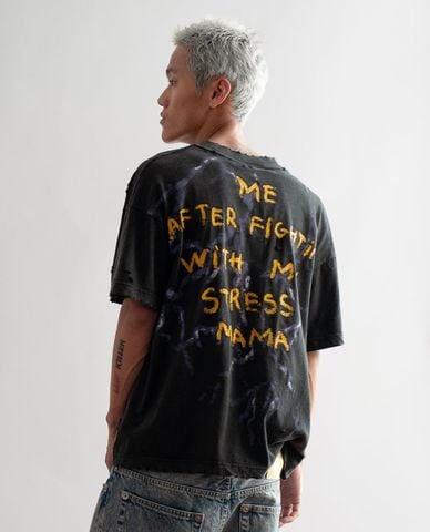 STRESSMAMA - Áo thun unisex cổ tròn tay ngắn in chữ Thunder 