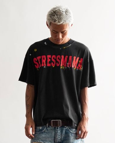  STRESSMAMA - Áo thun unisex cổ tròn tay ngắn vẩy sơn Stain 