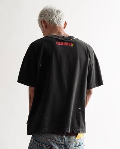  STRESSMAMA - Áo thun unisex cổ tròn tay ngắn vẩy sơn Stain 