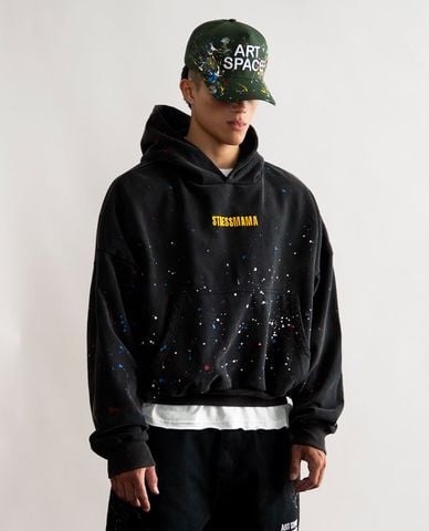  STRESSMAMA - Áo hoodie unisex tay dài vẩy sơn thêu logo 