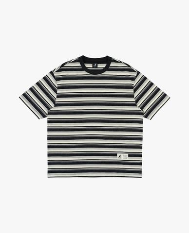  KANGOL - Áo thun unisex cổ tròn tay ngắn kẻ sọc 