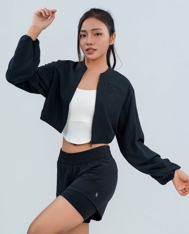  AZURA - Áo khoác croptop nữ tay dài khóa kéo 