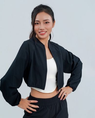  AZURA - Áo khoác croptop nữ tay dài khóa kéo 