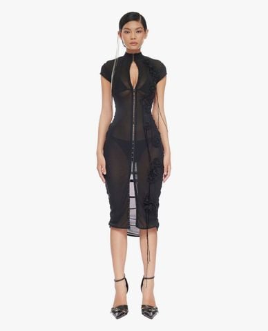  FANCì CLUB - Đầm midi cổ đứng tay ngắn thêu hoa Wild Floral 