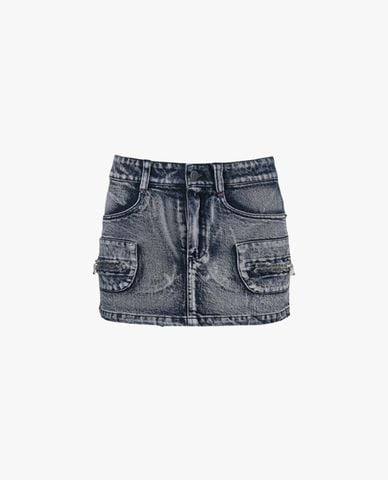  DEZUS - Chân váy denim mini phối túi hộp Diamond 