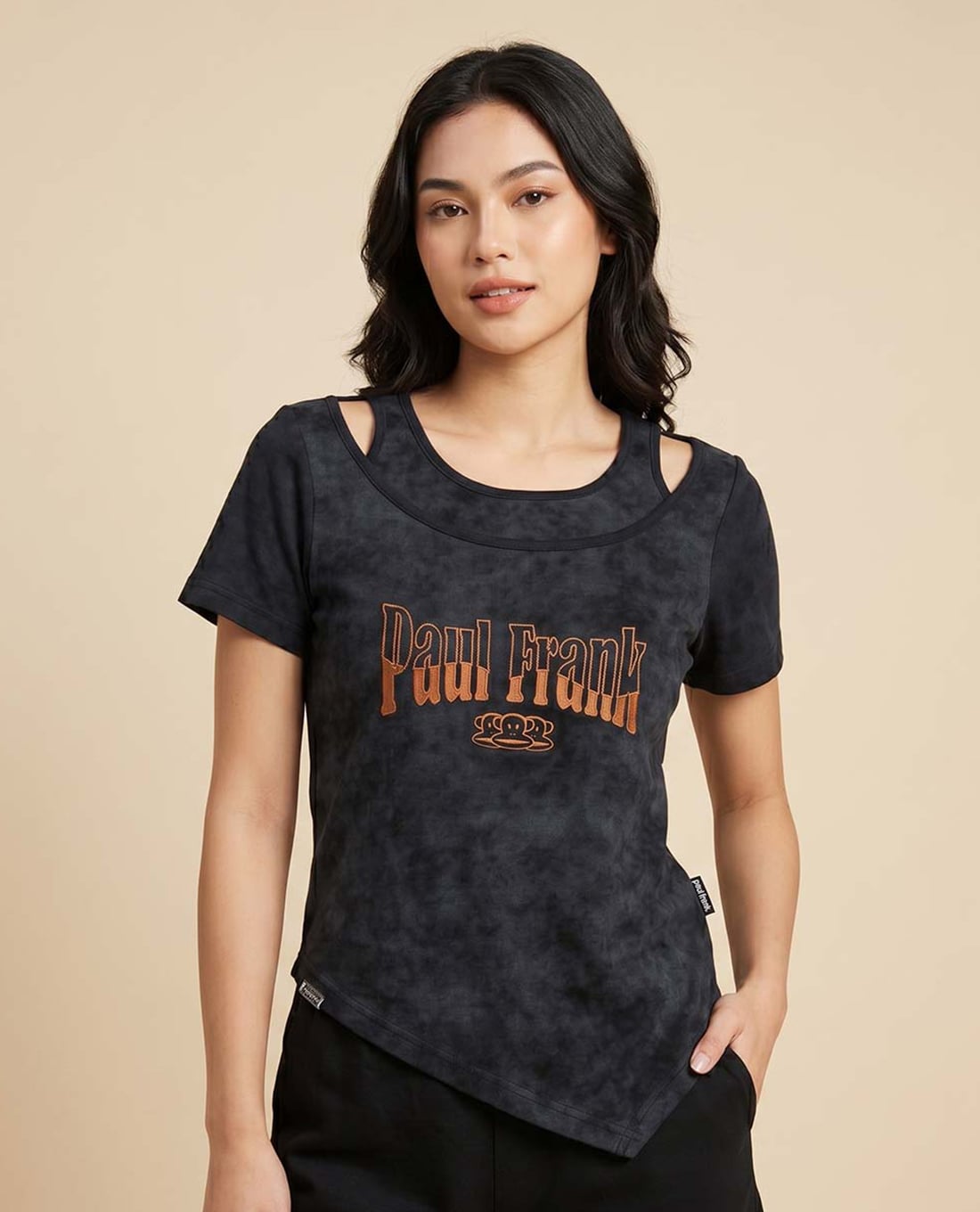 PAUL FRANK - Áo kiểu nữ layer cổ tròn tay ngắn bất đối xứng