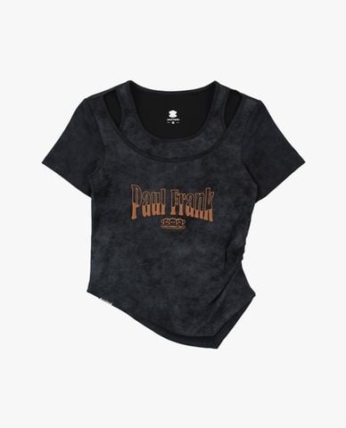  PAUL FRANK - Áo kiểu nữ layer cổ tròn tay ngắn bất đối xứng 