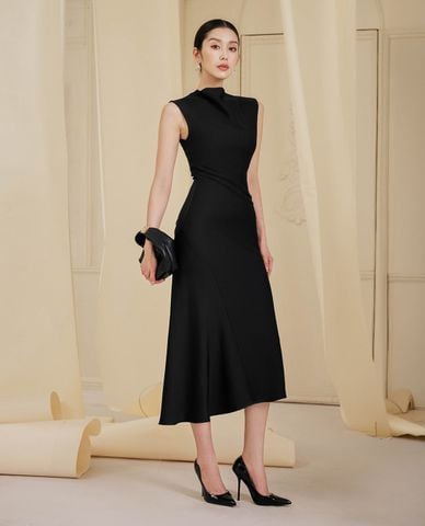  LARMES - Đầm sát nách midi cổ cao dáng xòe Inez 