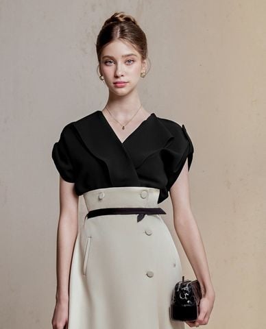  LARMES - Áo kiểu nữ cổ V tay xếp nếp Wynter 