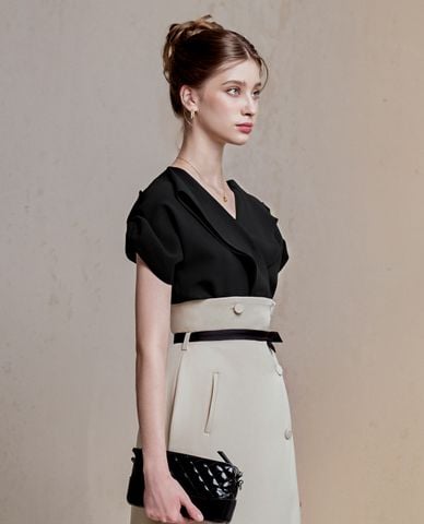 LARMES - Áo kiểu nữ cổ V tay xếp nếp Wynter 