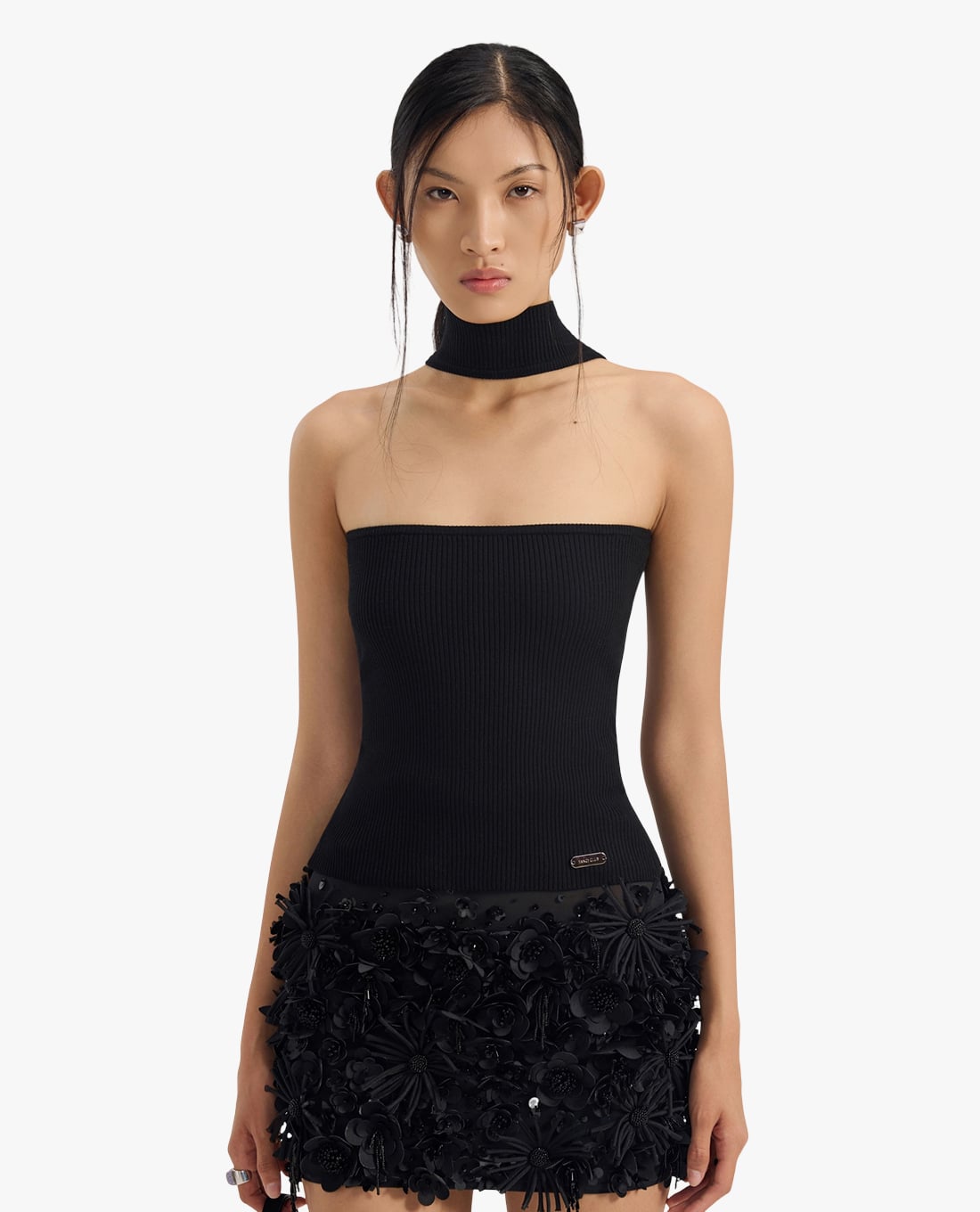 FANCì CLUB - Áo kiểu nữ dệt kim cổ cao phom ôm