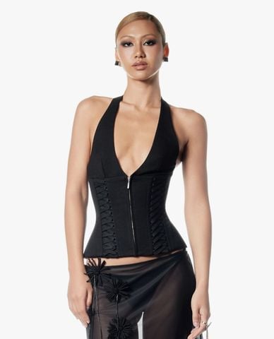  FANCì CLUB - Áo corset nữ cổ yếm phối dây đan Julia 
