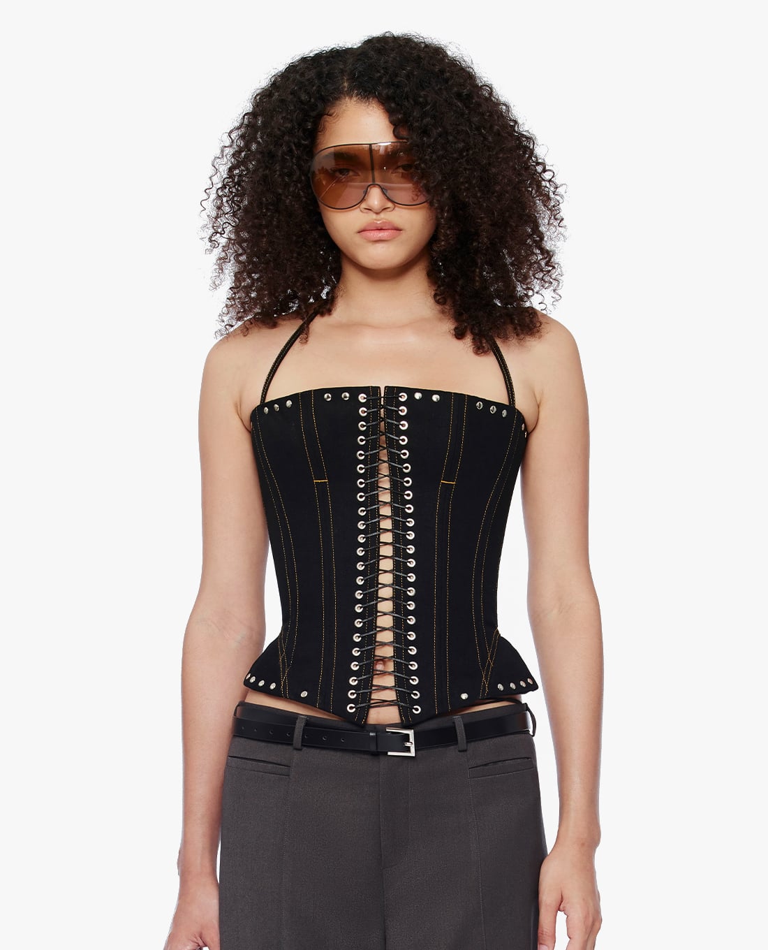 FANCì CLUB - Áo corset nữ cổ yếm phối dây đan Devil's Delight