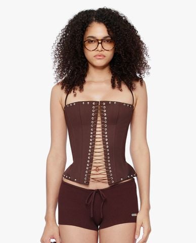  FANCì CLUB - Áo corset nữ cổ yếm phối dây đan Devil's Delight 