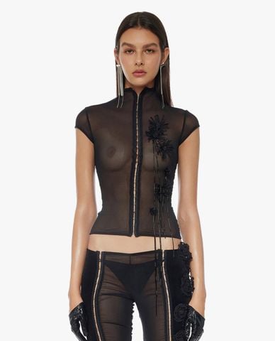  FANCì CLUB - Áo kiểu nữ xuyên thấu đính hoa thêu Botany 