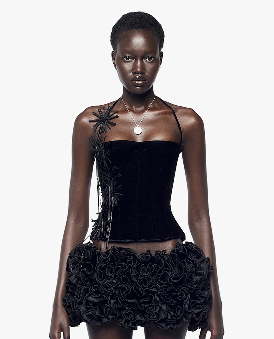 FANCì CLUB - Áo corset nữ thắt dây đính hoa Dahlia Velvet