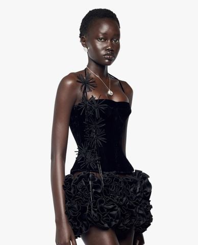  FANCì CLUB - Áo corset nữ thắt dây đính hoa Dahlia Velvet 