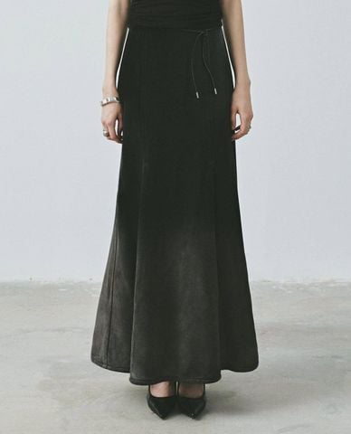  DEZUS - Chân váy denim maxi wash bạc Haoojingg 