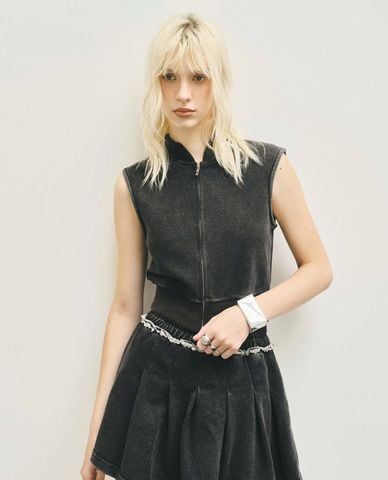  DEZUS - Áo kiểu nữ không tay phối khóa zip Ernes 