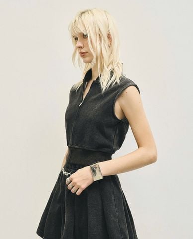  DEZUS - Áo kiểu nữ không tay phối khóa zip Ernes 