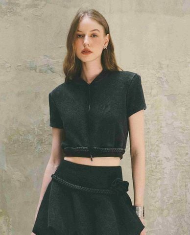  DEZUS - Áo croptop nữ tay ngắn phối khóa kéo Gabil 