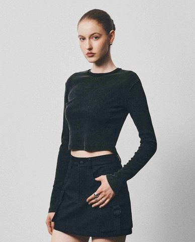  DEZUS - Áo croptop nữ cổ tròn tay dài Lamiar 